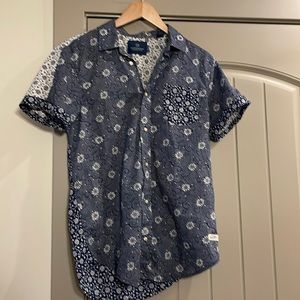 Scotch & Soda Blue Short Sleeved Casual Button Down Shirt